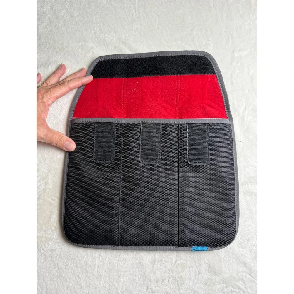 Timbuk2 Tablet Sleeve Case Grey Black Red Fleece Lined Hook and Loop Closure